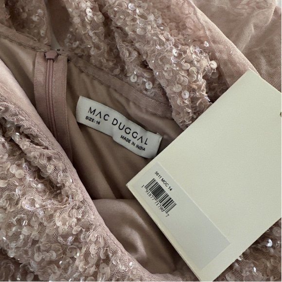 NWT $498 Mac Duggal [ 14 ] Sequined Drop Shoulder Trumpet Gown in‎ Mocha Pink - Picture 4 of 13